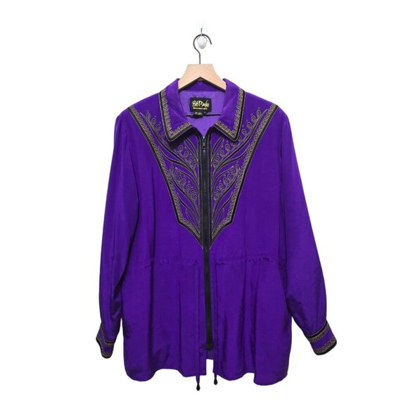 Bob Mackie Vintage Purple Silk Embroidered Zippered Light weight Jacket Sz M - Picture 1 of 10